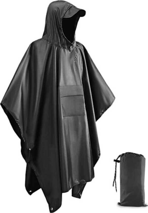 Bilde av Gjenbrukbar regnponso for voksne - Vanntett poncho for voksne - Lett, vanntett regnfrakk for utendørs fotturer, camping, sykling og reiser Grey L