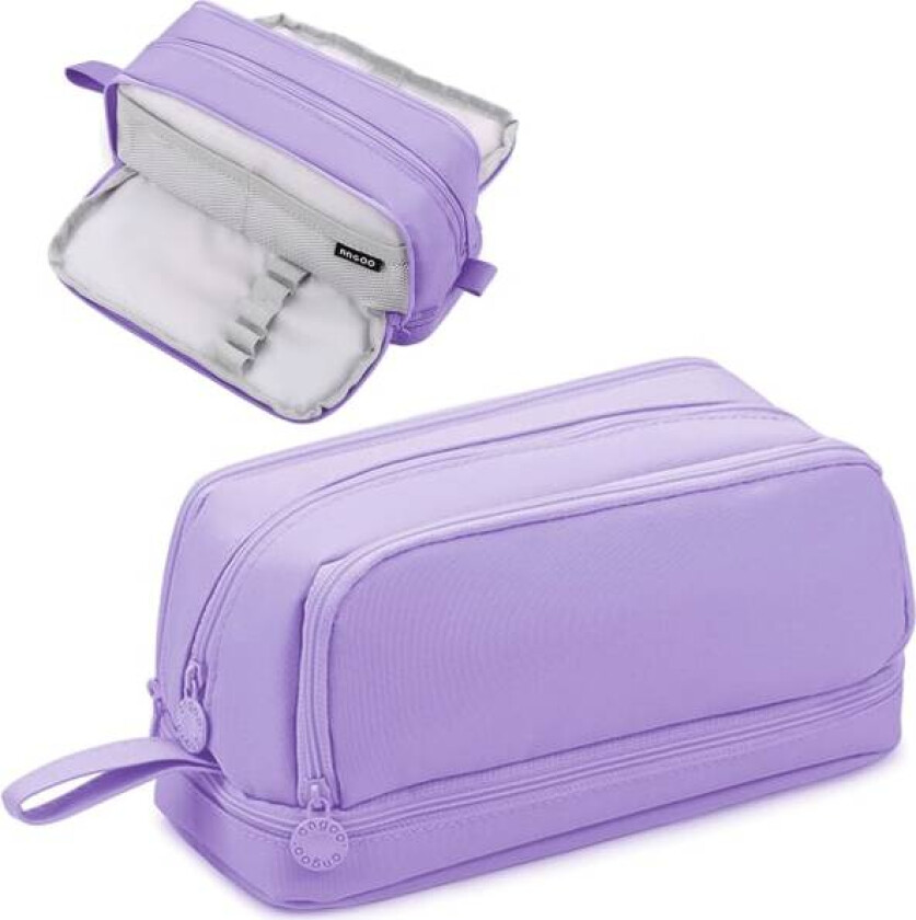 Pennal, stort pennal med 4 rom, skrivebordsarrangør for gutter og jenter, estetisk pennal egnet for barn, tenåringer, studenter Purple