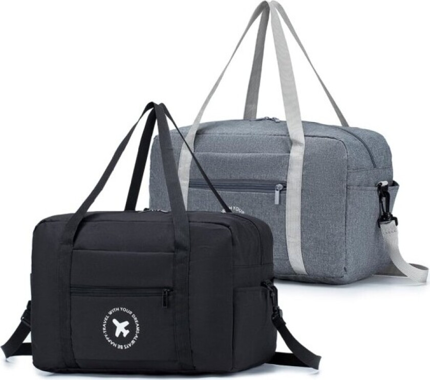 Ryanair Kabinbag 40x20x25 Reise Duffel Bag 2 Pakk Foldbar Undersete Kabinbag Vanntett Weekendbag Lett Håndbagasje Bag grey/black 2 park