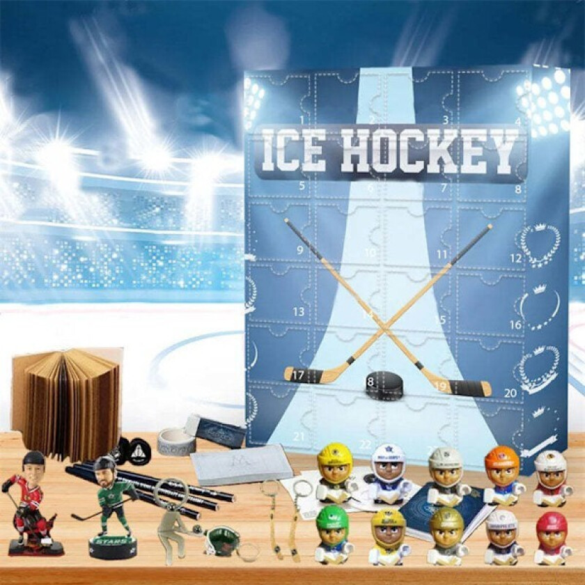 Ishockey Adventskalender 2024 for Barn & Familie, 24 Dagers Juleteller med Samlefigurer Sportsgave