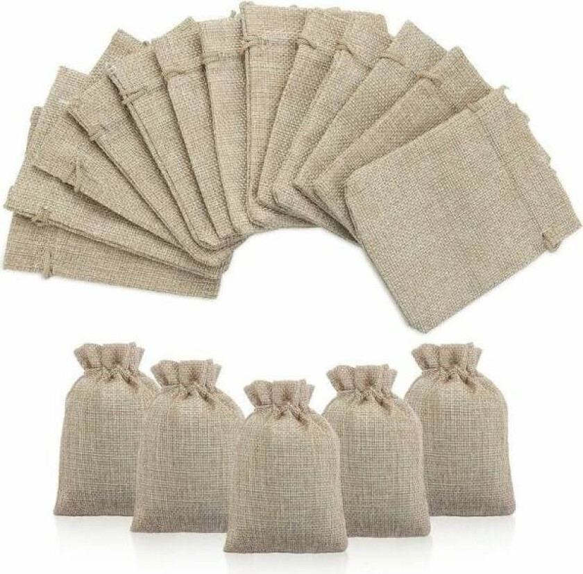 Jutetrekkveske Jute Sachets Gaveposer med snøring, Hamp Lin Sachet Pouches Stoffpose for Tjenester Lavendel Adventskalender Gave, 50PCS 9x12cm