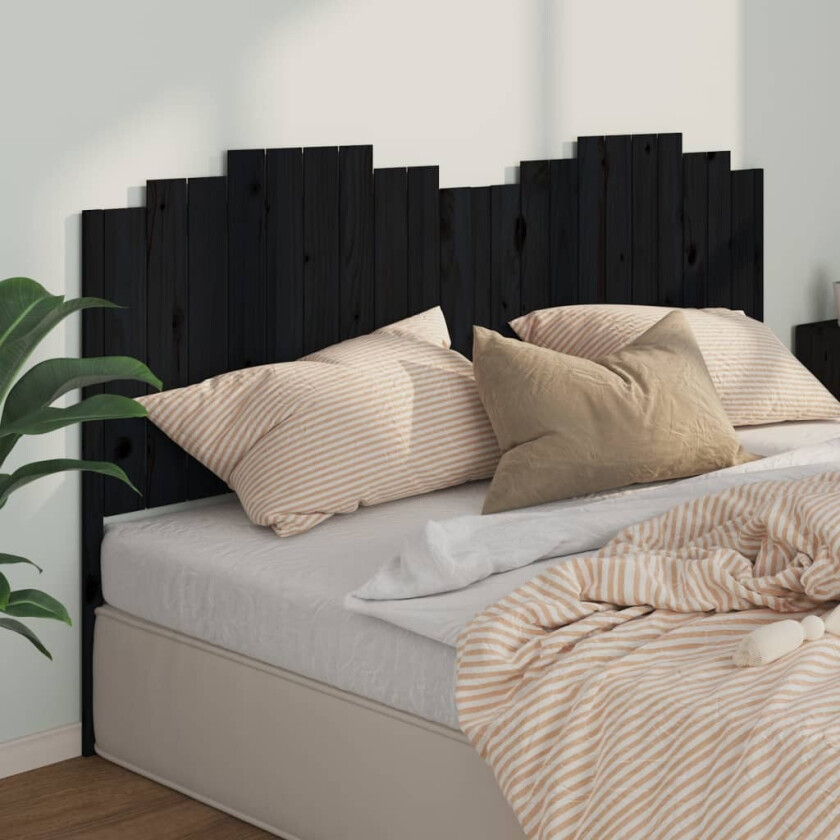 Sengegavl svart 206x4x110 cm heltre furu