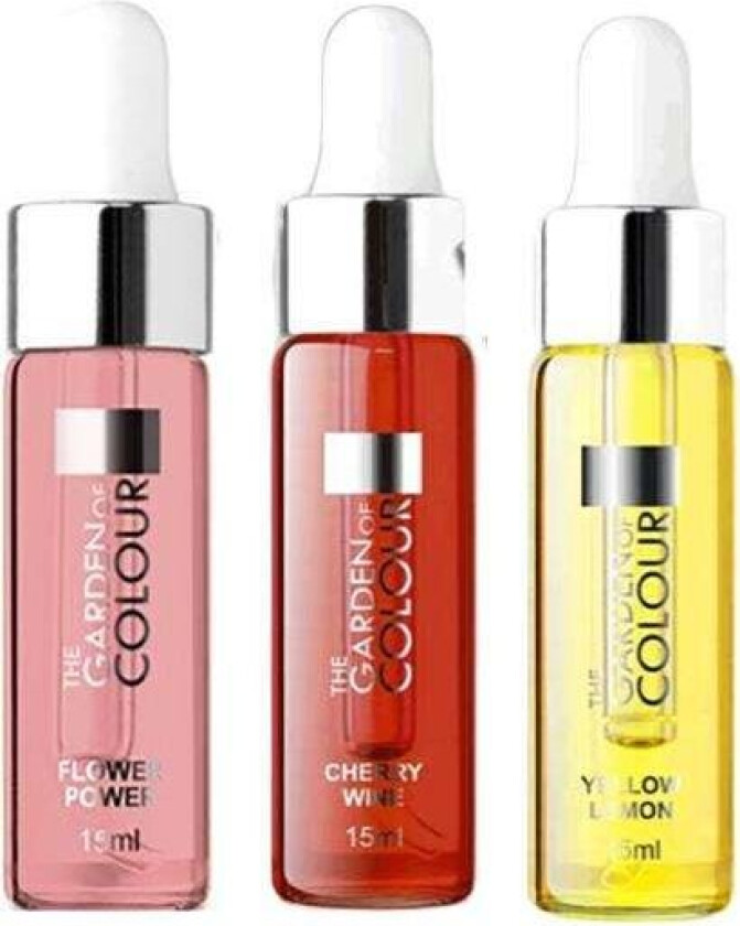 Bilde av 3-pakning - Cuticle Oil - Blomst, Kirsebær, Sitron - 15ml Multicolor
