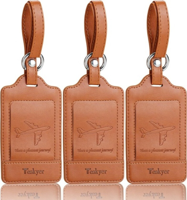 Pakke med 3 bagasjelapper, PU-lær bagasjelapper for kofferter, bagasjelapper med navne-ID-kort, synlige, holdbare, reisetilbehør, brun Brown 2.7 x 4.2 inch/6.8 x 10.7 cm