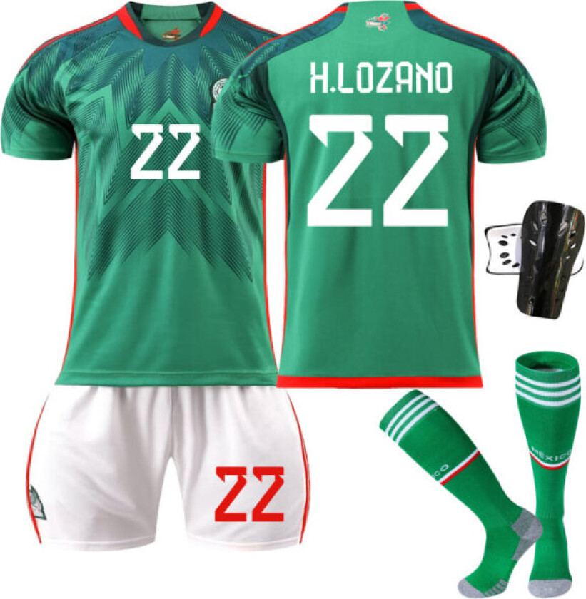 2223 Mexico fotballdrakt barnefotballdrakt H.Lozano nummer 22 med sokker beskyttelsesutstyr Z xs