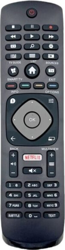 Universal Philips Smart TV-fjernkontroll med Netflix-erstatning Svart