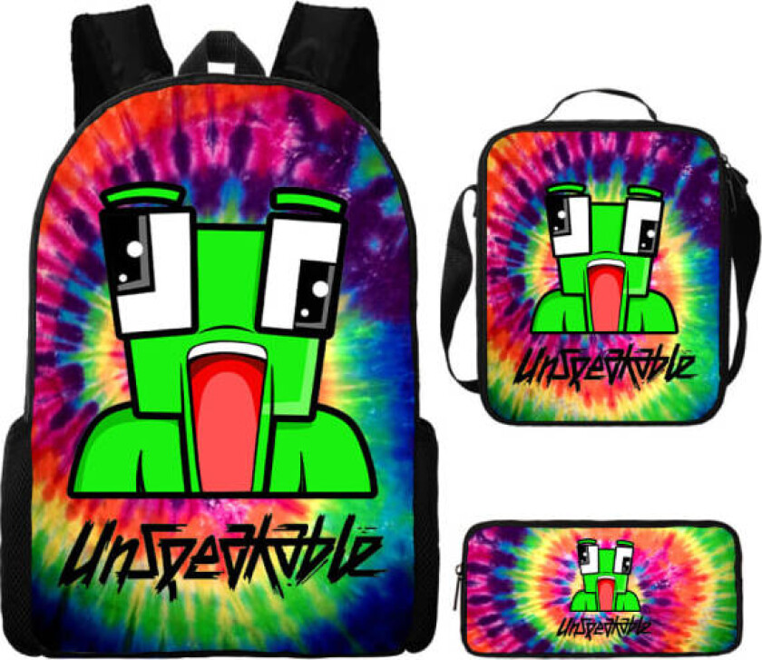 UNSPEAKABLE Ryggsekk, Skoleveske, Pennal, Lunsjpose, Tredelt Sett