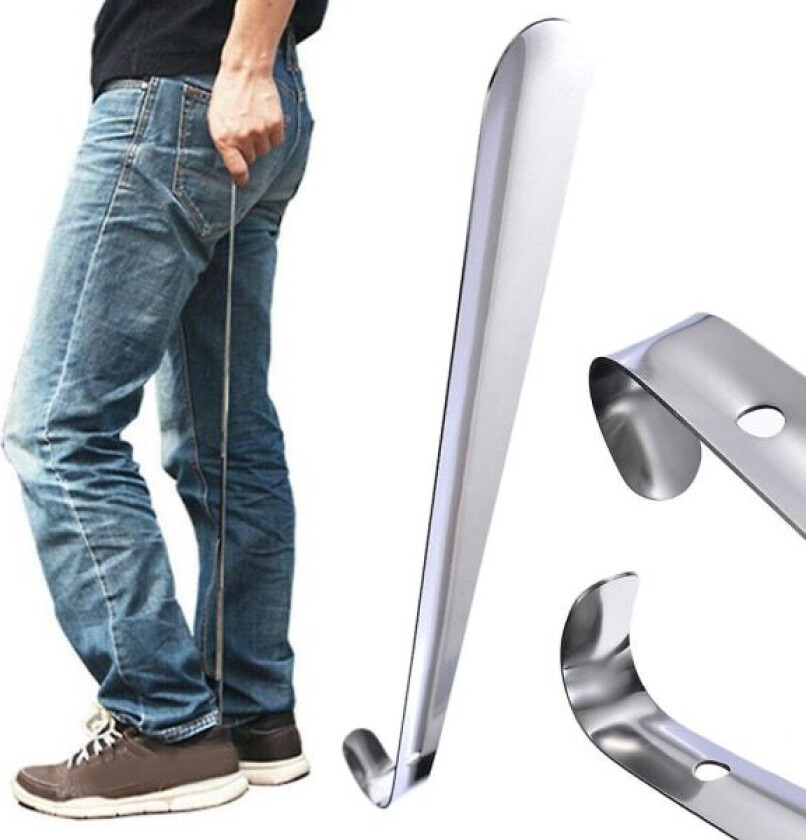 Holdbar skohorn i rustfritt stål, sølv, ekstra langt håndtak