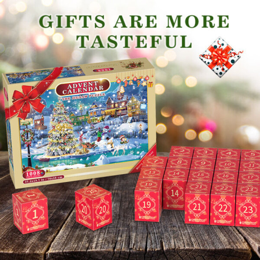 Puslespill adventskalender 2023, 1008 puslespillbiter 24 dagers julekalender nedtelling adventskalendere, julegaveidé for barn Voksen