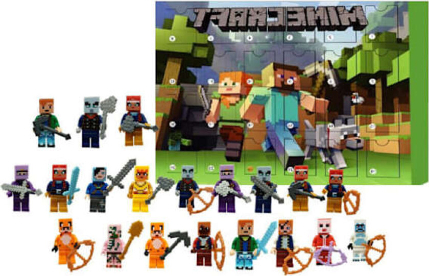 Julekalender 2024 for Barn, 24 Dagers Julegavekalender med 24 Minecraft Figurer Leksaker Blind Box
