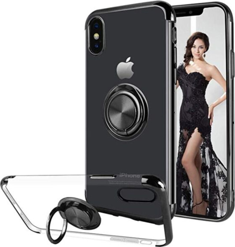 iPhone X/XS - Praktisk Silikondeksel Ringholder Svart Svart