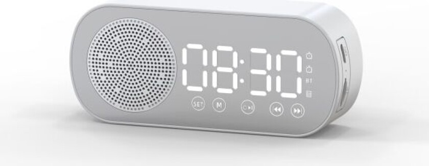 Multifunksjonell Smart FM Radio Bluetooth Høyttaler Vekkerklokke Speilklokke (hvit)