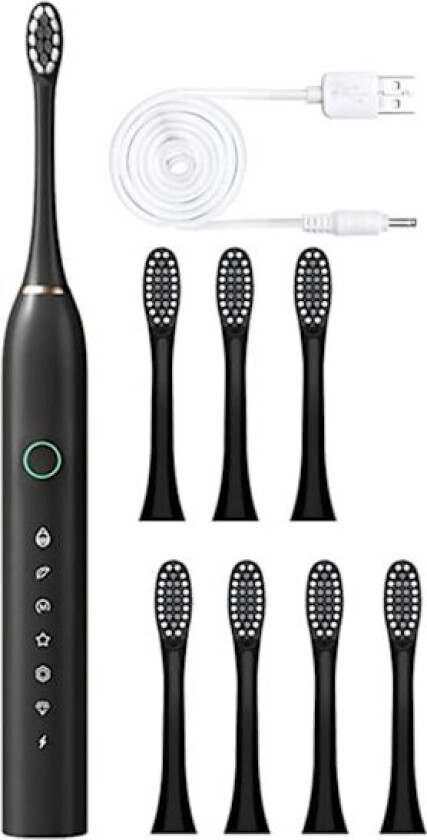 Elektrisk tannbørste, 26x26x7 cm, Elektrisk tannbørste med 8 børstehoder, Smart 6-trinns timer Elektrisk tannbørste IPX7 vanntett, Hvit