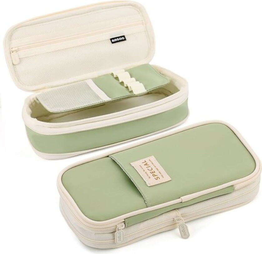 Utvidbar pennal med rom, pennal med stor kapasitet, bærbar pennal, stort skoleutstyr (grønn) Green