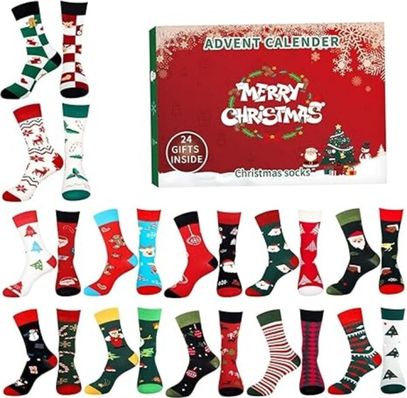 Adventskalender 2024 24 stk Juler Adventskalender For 14+ Mix & Match Sokker Adventskalender 2024 Med Festival Mønstre Unisex Adventskalender For