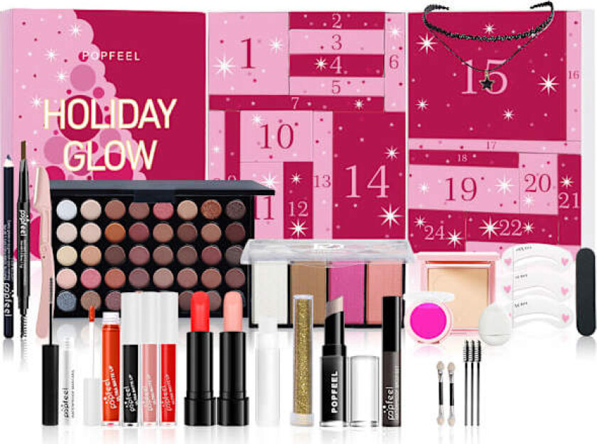 Sminke-adventskalender for jenter 2024, skjønnhetsadventskalender 2024, 24-dagers nedtelling adventskalender, julegavepakke med sminke