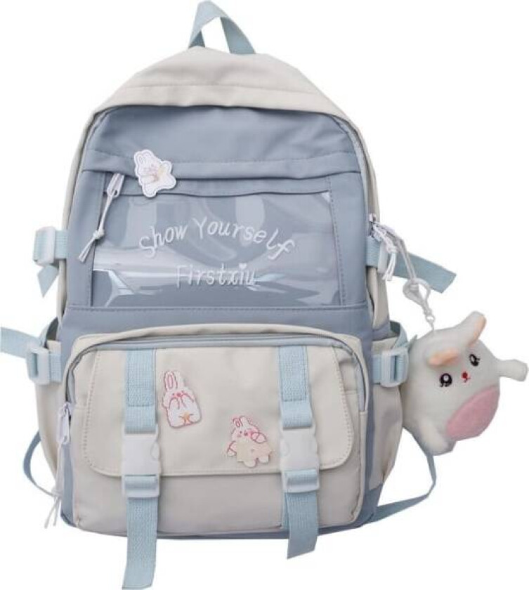 Kawaii Ryggsekk med Kawaii Pin og Tilbehør Søt Kawaii Ryggsekk for Skoleveske Kawaii Jente Ryggsekk Søt(Blå)