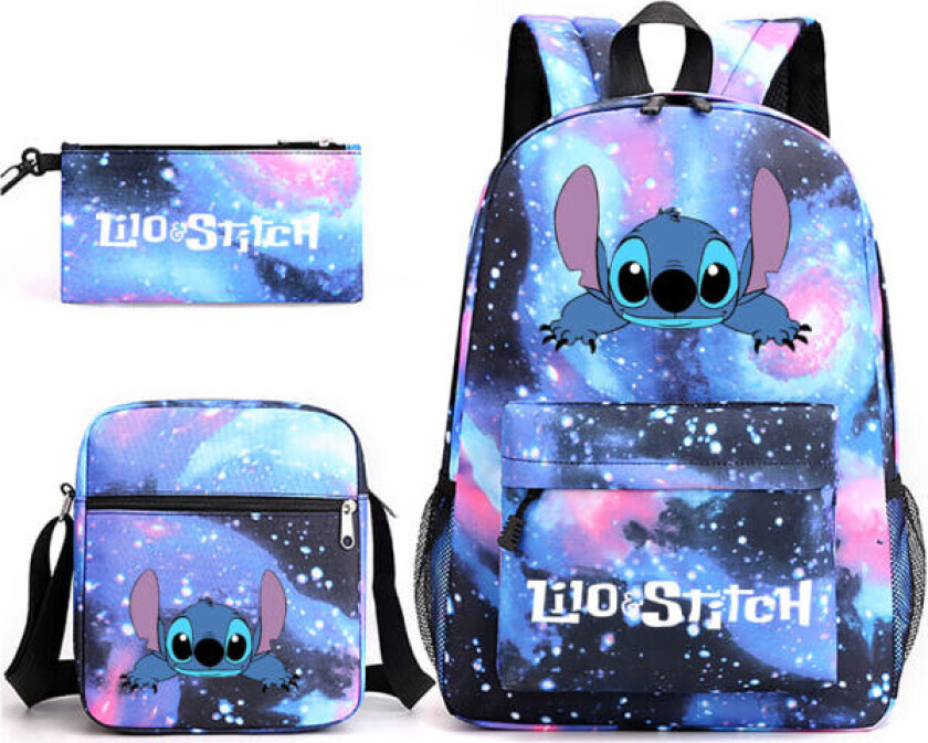 Lilo Stitch Ryggsekk Tredelt Sett Skolesekk (A)