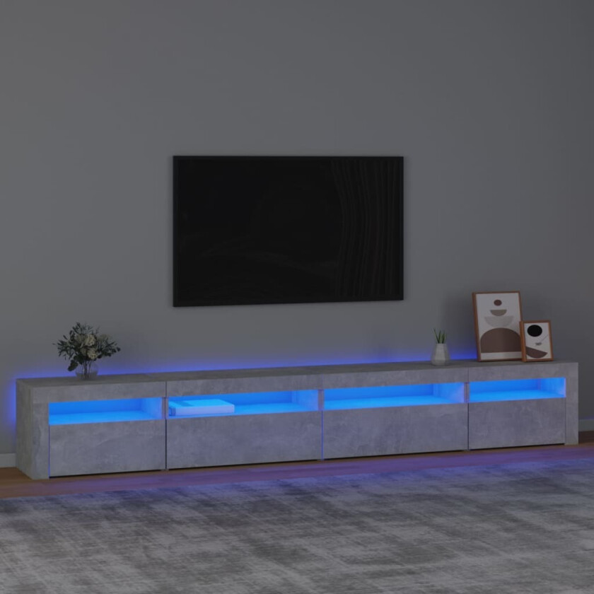 TV-benk med LED-lys betonggrå 270x35x40 cm