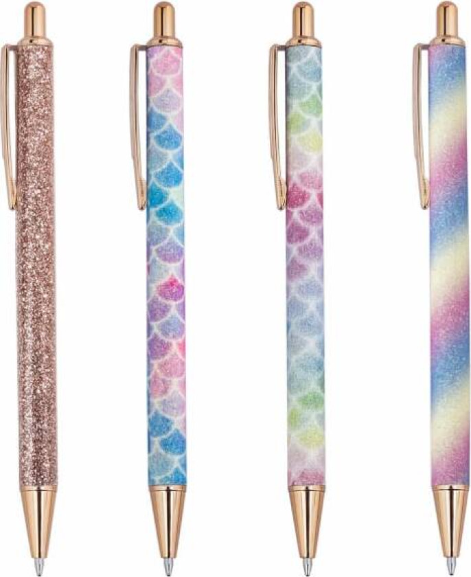 Kulepenn 4 stykker Glitter Rose Gold Klikk kulepenner Metall Retractable Pen for skole kontorrekvisita, Svart blekk Medium Point 1,0 mm
