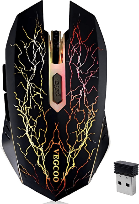 Trådløs lademus med farget LED-lys og litium-batteri Svart