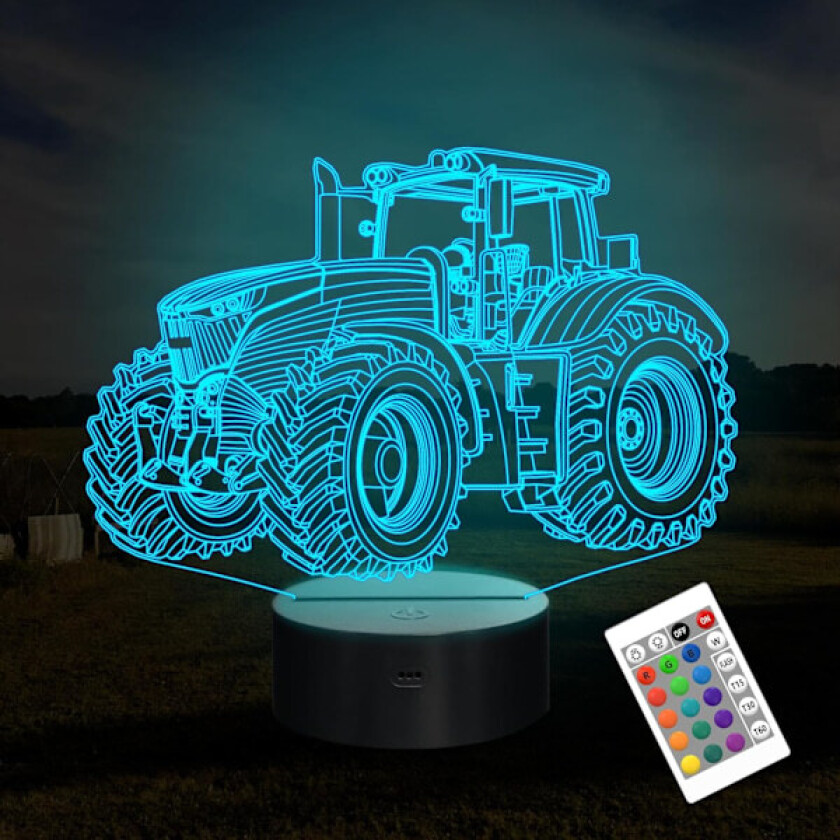 Traktor 3D Illusion Nattlampe, 16 Fargeskiftende Dempbar Hologram Belysning, Timer Leke USB-lading