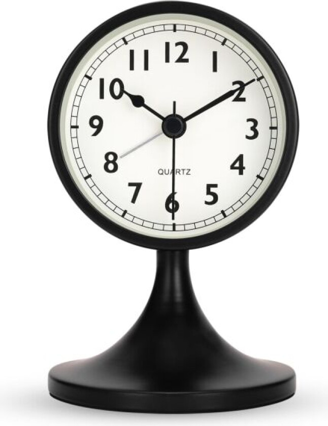 Klassisk metallvekkerklokke, stille vekkerklokke liten analog bordklokke for nattbord, soverom, kontor black