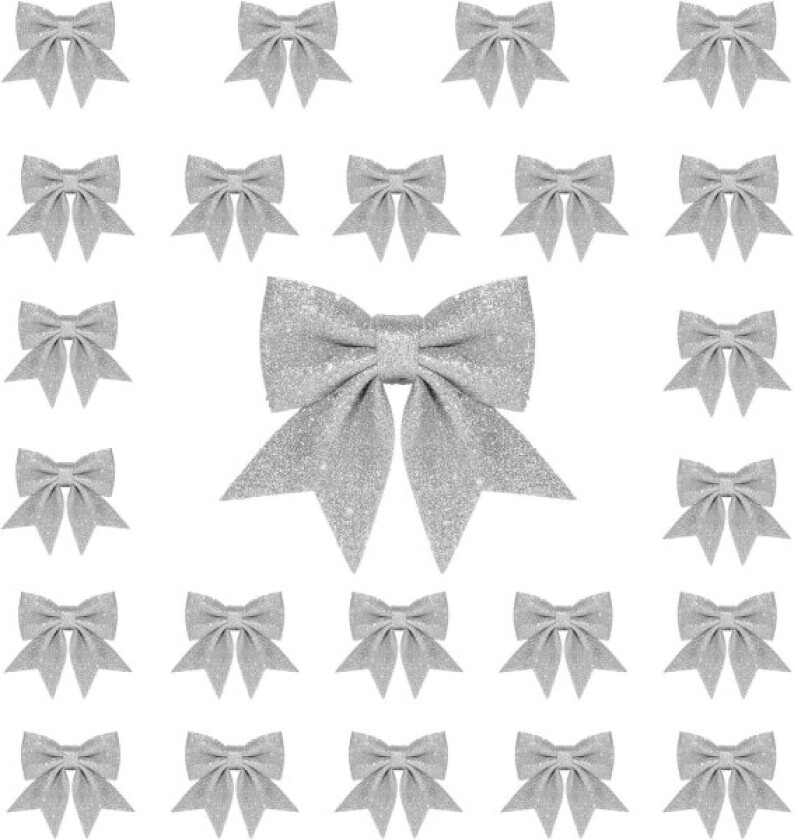 24 stk 5,5' juletrepynt, sølvkranser rosetter, liten juletre rosett Paljett fluer, juledekorative rosetter pynt til hjem jul