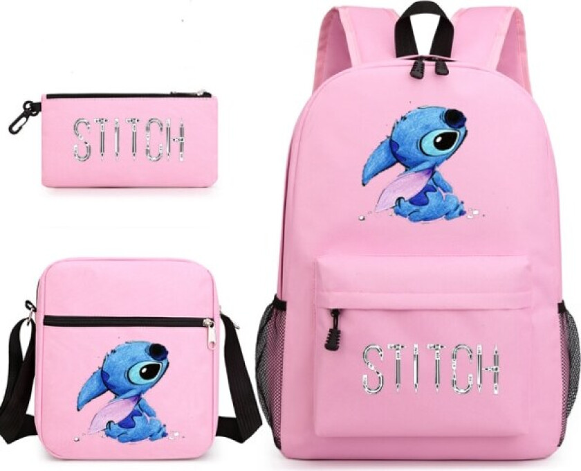 Lilo; Stitch Ryggsekk Tredelt Sett Skoleveske (Rosa)
