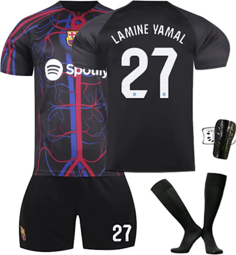 Barcelona LAMINE Yamal #27 Bortedrakt, 23-24 FCB Felles Spesialutgave Svart Barn Voksen Fotballtreningstrøye, Feriegave, Bursdagsgave 26 26 No.27