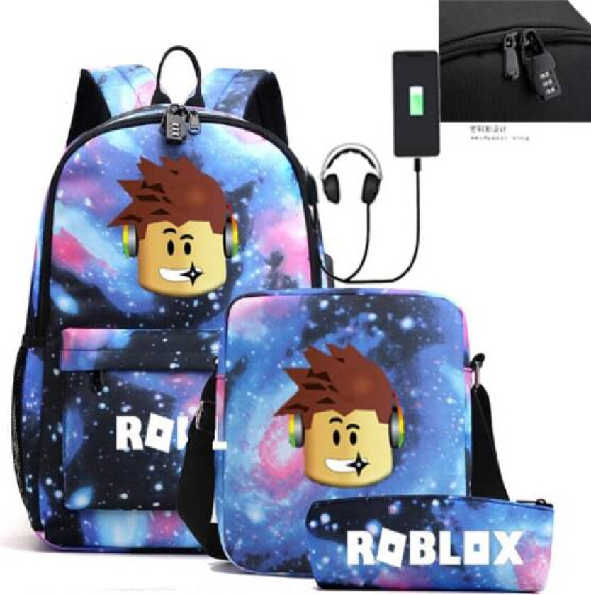 Roblox Ryggsekk USB-lading Ryggsekk for menn og kvinner Tredelt Starry Sky Modell A CDQ