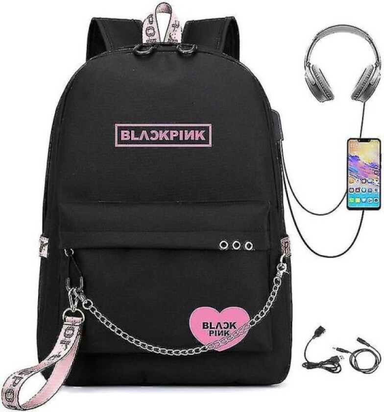 IC Blackpink Ryggsekk USB Ladbar Ryggsekk Student Skoleveske