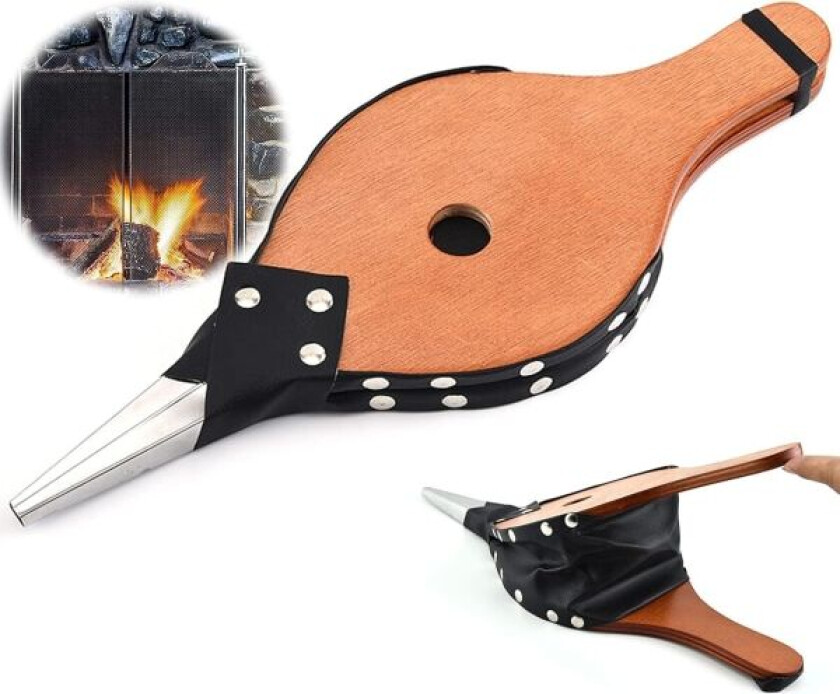 Peisbelg Grillbelg Tre Luftblåser Peisbrannblåser Kull Peisbelg 37,7x13,7cm
