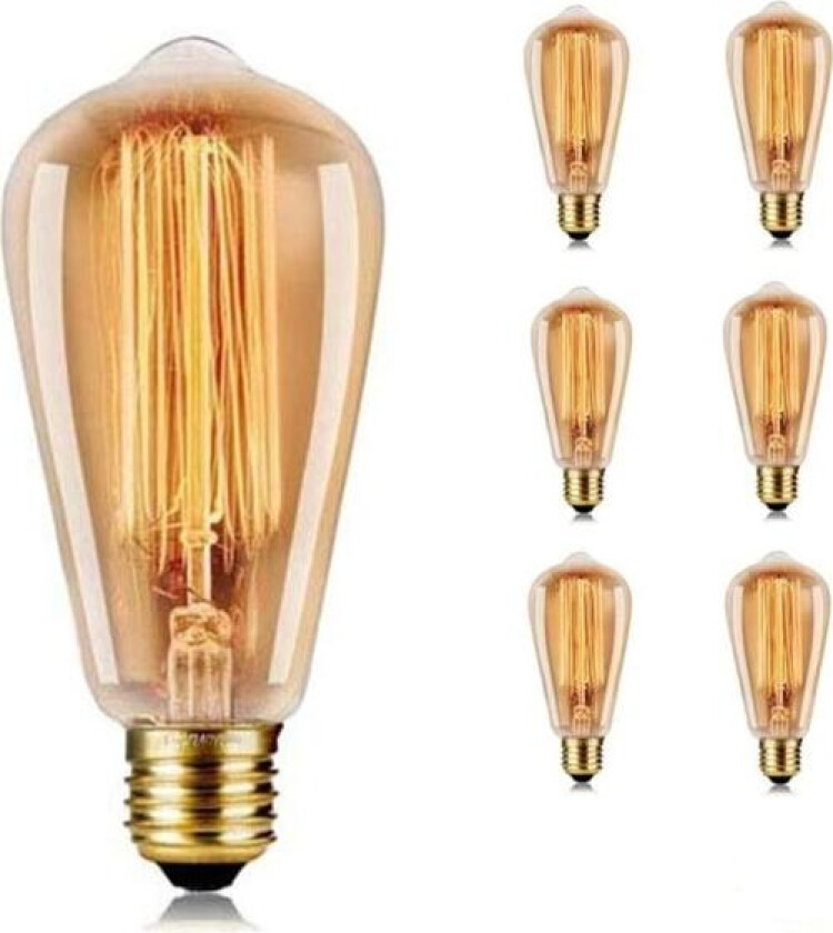 Vintage Edison lyspære 40W - Dimbar skruetype ST64 - E27 sokkel 220V lyspære Klassisk antikk lyspærestil - Varm hvit 2700K - Amber glass