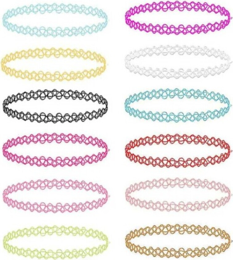 12-pack trendy fargerik choker halskjede strekk blonder blonder flerfarget