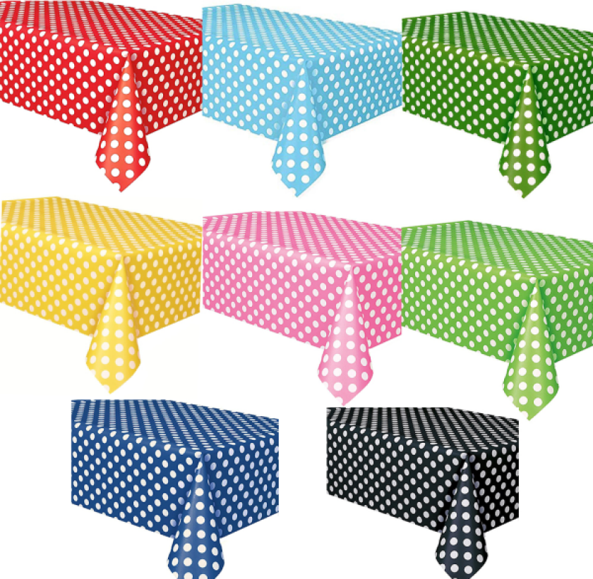 Set med 8 farger rektangulær PVC voksduk 137*183cm Polka Dot Tab
