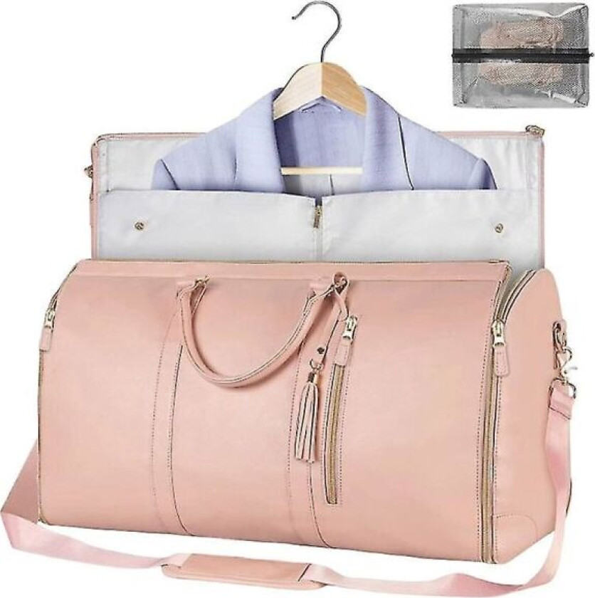 Bæreveske for klær, stor PU-skinn duffelbag for kvinner, vanntett klespose XC Pink