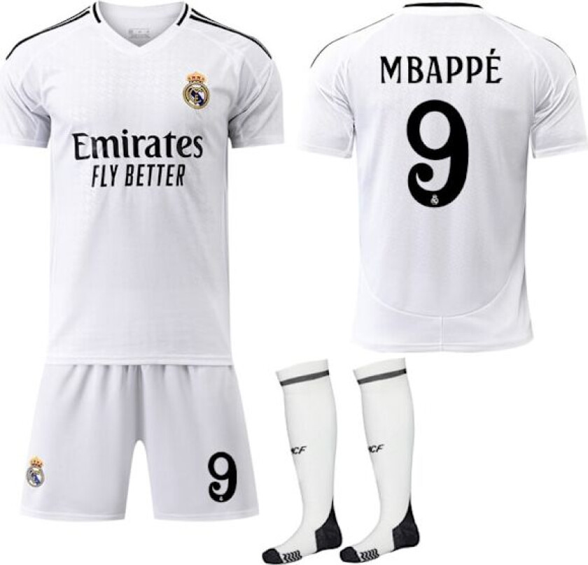 Real Madrid Hjemme Fotballdrakt Barn Voksen Med Sokker Nr. 9 Mbappé 2024-2025 No.9 Mbappé M