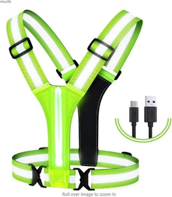 LED Refleksvest for Løping, Oppladbar LED Refleksvest for Sykling, Justerbar Reflekssele Unisex Fluorescerende Vest for Nattegåing, Jogging