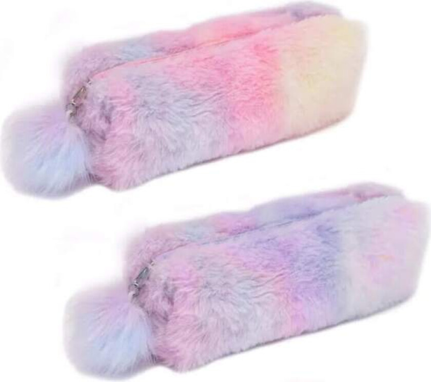 2 stk regnbue plysj pennal - søt pennal - myk pennal - farge kosmetikkveske - barneskoleutstyr