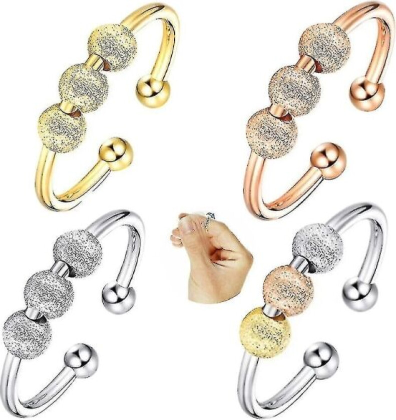 4 stk. Spinner Fidget Beads Rings Kvinner Jenter Angst Rings Lette Stress Rustfritt Stål Rings Roterbart Fritt Ring