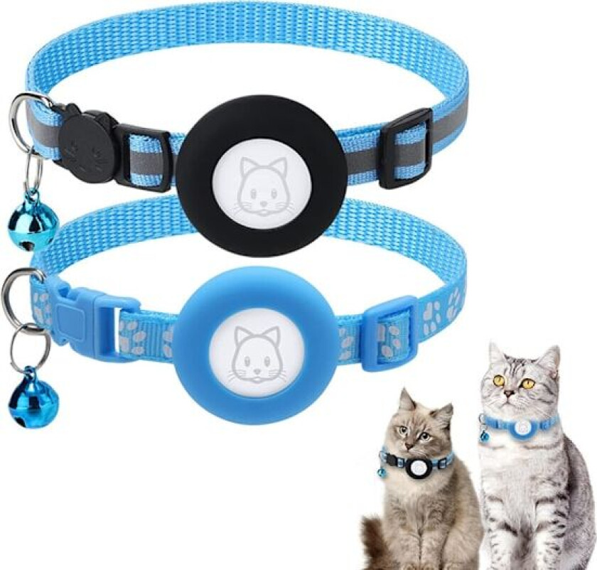 Sett med 2 refleksbånd for katter med bjeller og AirTag-lomme (2 stk) 2 pcs sky blue