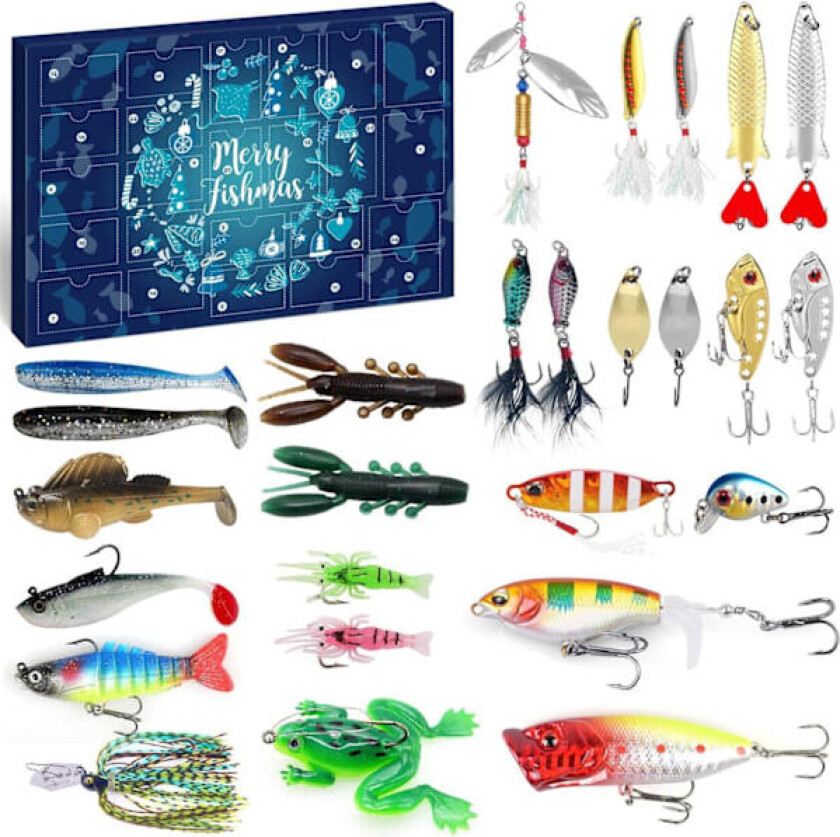 REMAKE Fiske Julekalender 2024 - Fiske Agnsortiment, Fiskeutstyr for Voksne Menn Gutter, Fisketilbehør (24 stk)