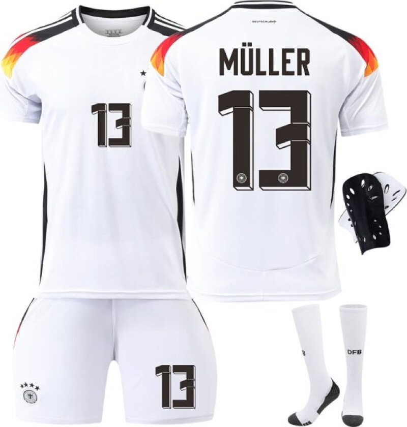Tyskland Hjem Euro 2024 Drakt Fotballdrakt Barn Menn Kit Nr.13 Müller With socks+protective gear 26