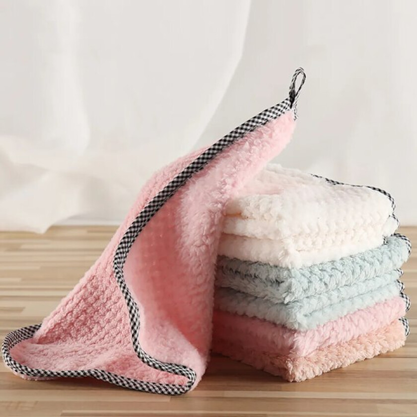 Sett med 10 grytekluter, 25 x 25 cm, korallfleece + bomull, oppvaskkluter kjøkkenhåndklær, mikrofiberklut