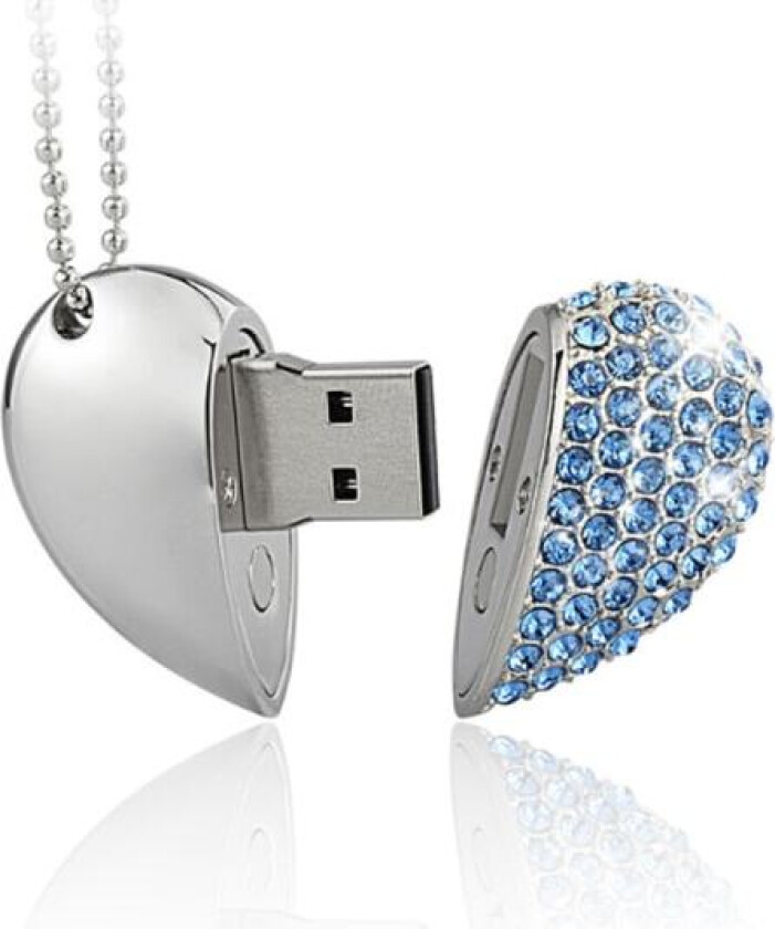 Hjerteformet diamant USB-minnepinne (blå 32 GB), avansert Heart Diamond høyhastighets USB 3.0 flash-datalagringsstasjon minnepinner flash-stasjon