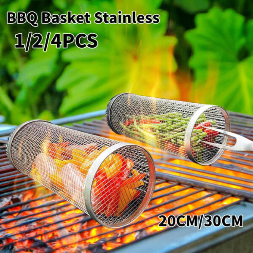 2 STK 20 cm rustfritt stål netting sylindrisk grillkurv 2PCS 20cm