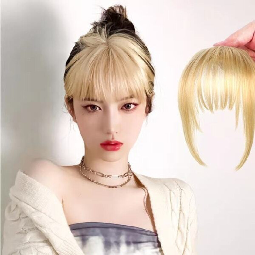 Bangs Wig Piece Naturlig Ekte Hår Bangs Piece Lys Gull