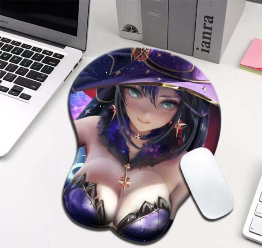 Mona 3D Anime Musematte med håndleddsstøtte Musematter Sexy Bryst Silikon Musematte Ergonomisk Skrivebordsmatte Gelpute Gaming Muse Gelputer