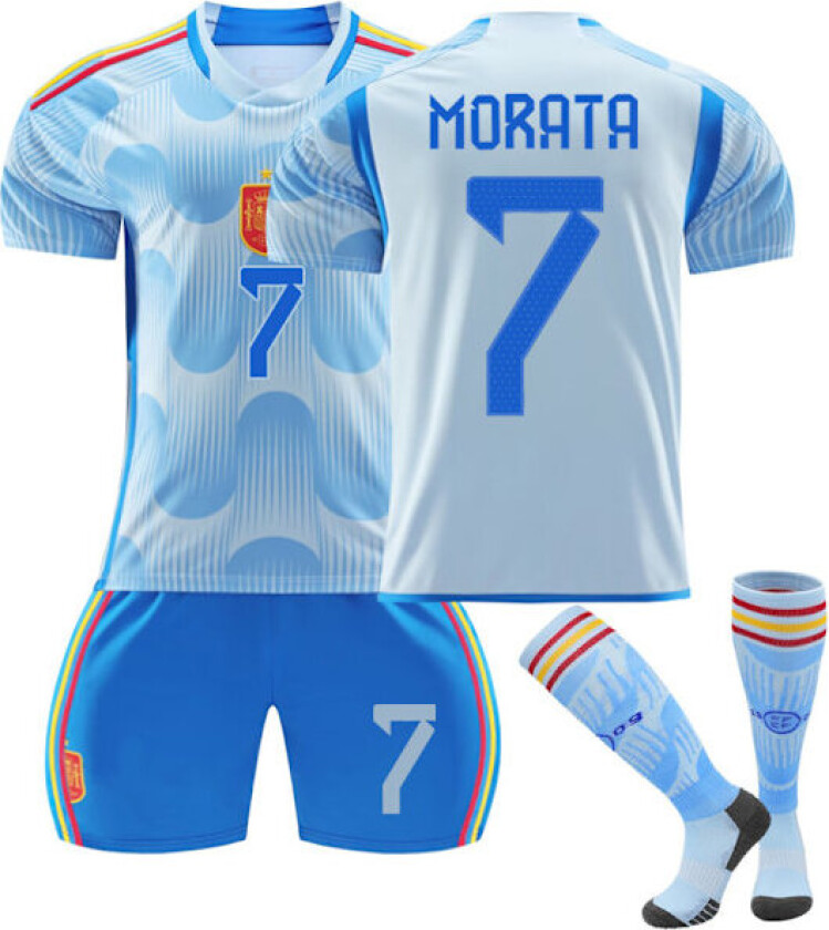 2022-23 Spania Jersey Fotballdrakt for barn Fotballuniformer Kit MORATA 7 MORATA 7 Kids 24(130-140CM)